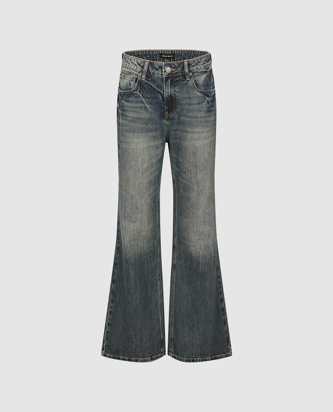 URBAN REVIVO - Quần jeans nữ ống loe wash bạc