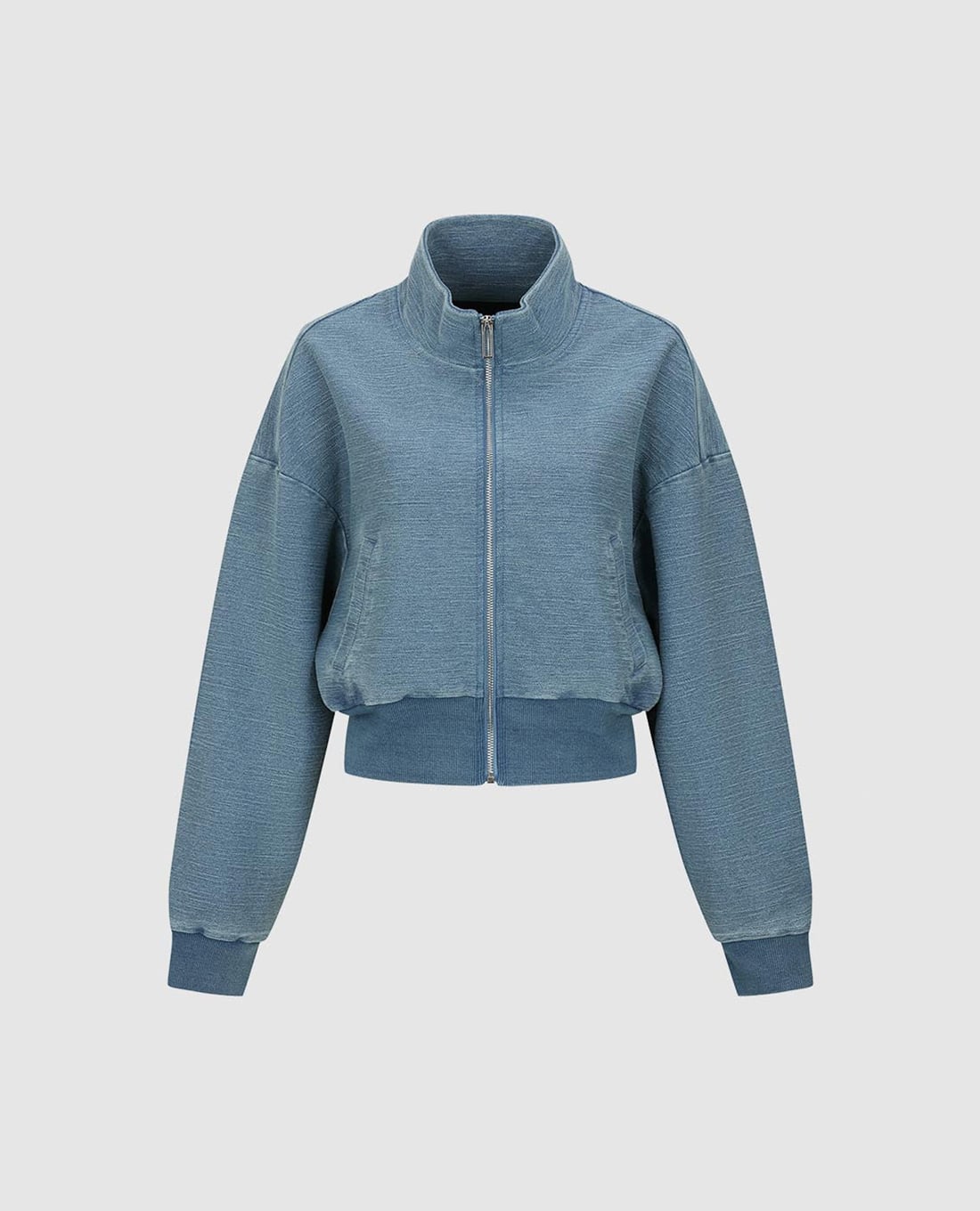 URBAN REVIVO - Áo khoác bomber denim nữ cổ cao tay dài