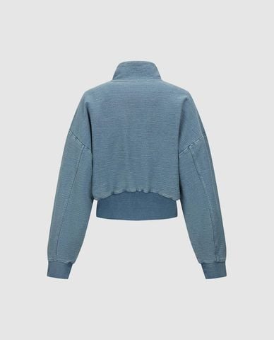  URBAN REVIVO - Áo khoác bomber denim nữ cổ cao tay dài 