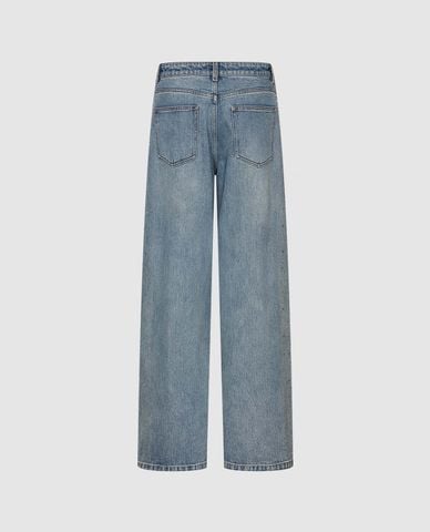  URBAN REVIVO - Quần jeans nữ ống rộng wash bạc 