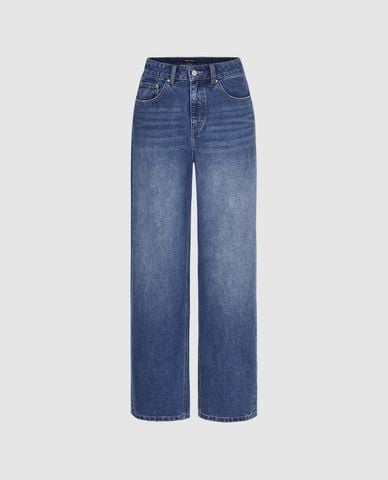  URBAN REVIVO - Quần jeans nữ ống rộng wash bạc 