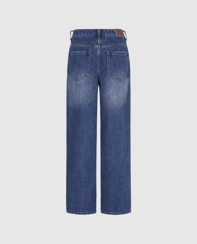  URBAN REVIVO - Quần jeans nữ ống rộng wash bạc 