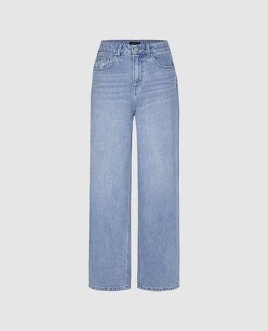  URBAN REVIVO - Quần jeans nữ ống rộng wash bạc 