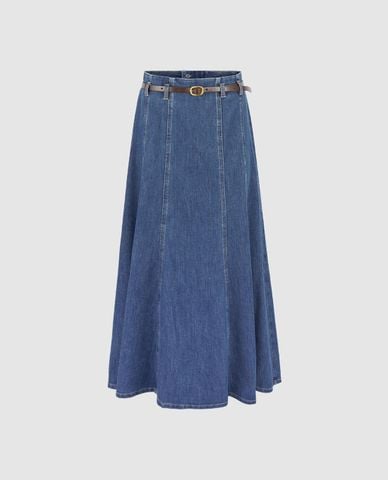  URBAN REVIVO - Chân váy denim midi kèm thắt lưng 