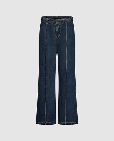  URBAN REVIVO - Quần jeans nữ ống rộng chỉ nổi 