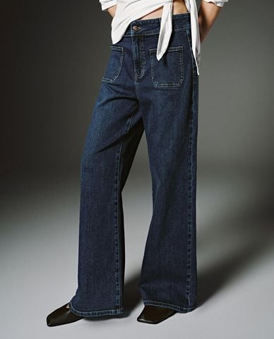  URBAN REVIVO - Quần jeans nữ ống rộng túi vuông 