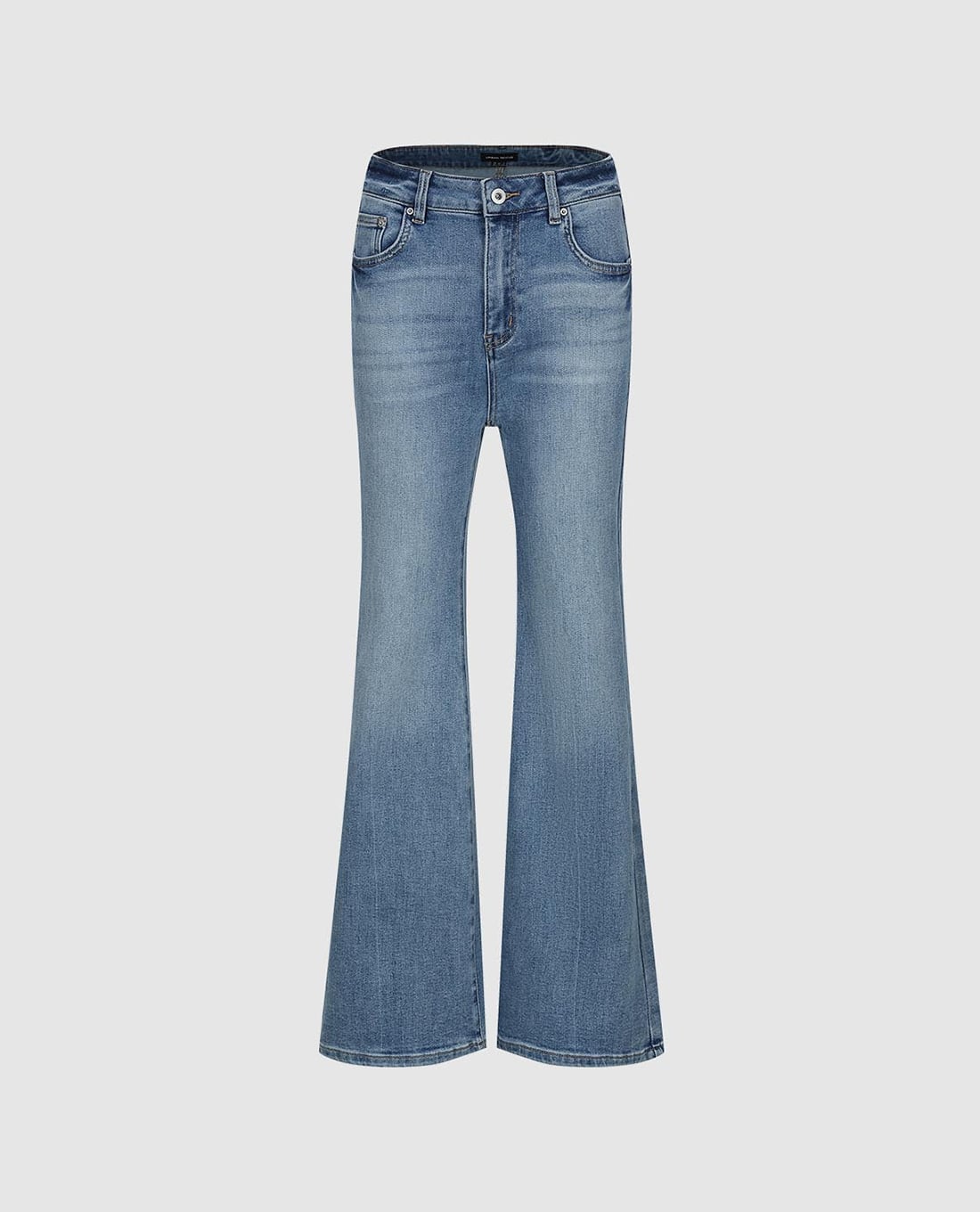 URBAN REVIVO - Quần jeans nữ ống loe lưng cao wash bạc