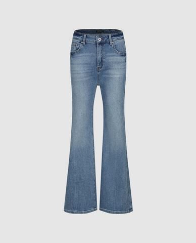  URBAN REVIVO - Quần jeans nữ ống loe lưng cao wash bạc 