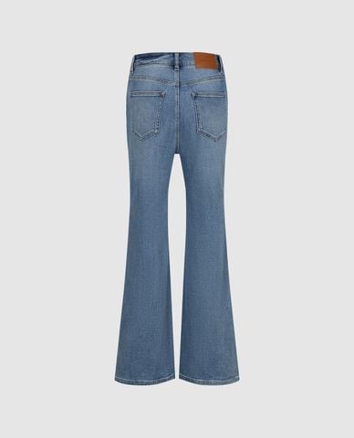 URBAN REVIVO - Quần jeans nữ ống loe lưng cao wash bạc 