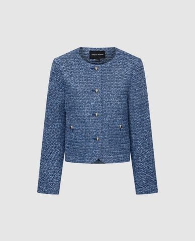  URBAN REVIVO - Áo khoác tweed nữ cổ tròn phom croptop 