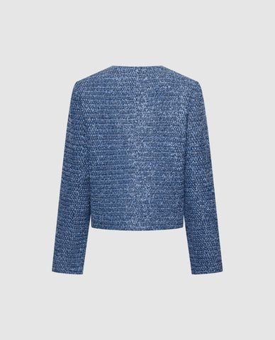  URBAN REVIVO - Áo khoác tweed nữ cổ tròn phom croptop 