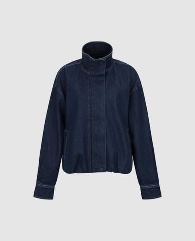 URBAN REVIVO - Áo khoác denim nữ cổ cao phối nút 