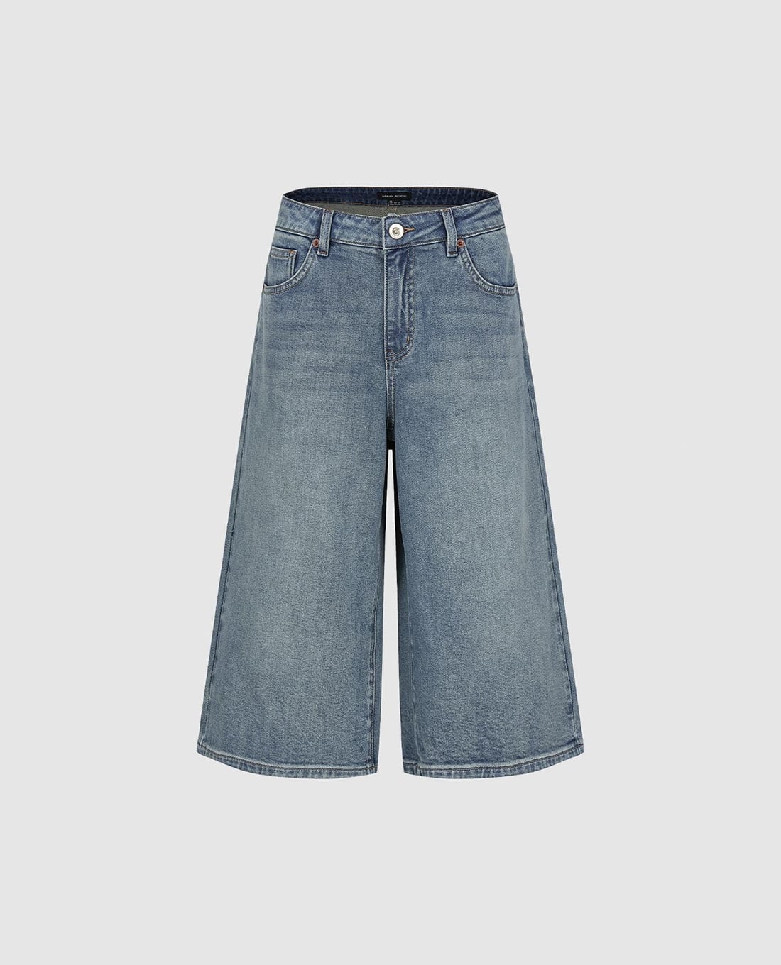 URBAN REVIVO - Quần jeans nữ ống rộng wash bạc dáng lửng