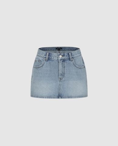  URBAN REVIVO - Chân váy denim mini wash bạc 