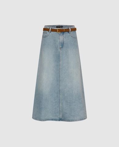  URBAN REVIVO - Chân váy denim midi kèm thắt lưng 