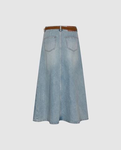  URBAN REVIVO - Chân váy denim midi kèm thắt lưng 