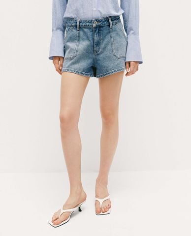  URBAN REVIVO - Quần short jeans nữ wash bạc 