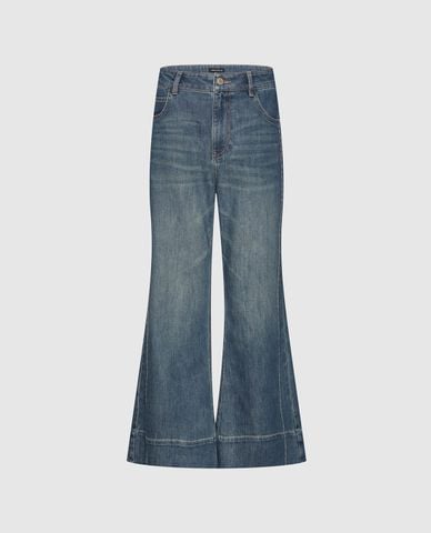  URBAN REVIVO - Quần jeans nữ ống loe wash bạc 