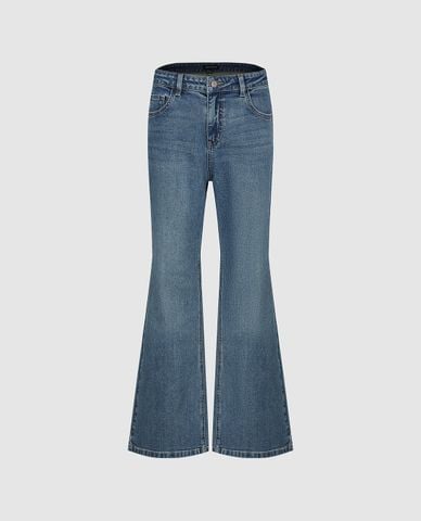  URBAN REVIVO - Quần jeans ống loe nữ wash bạc 