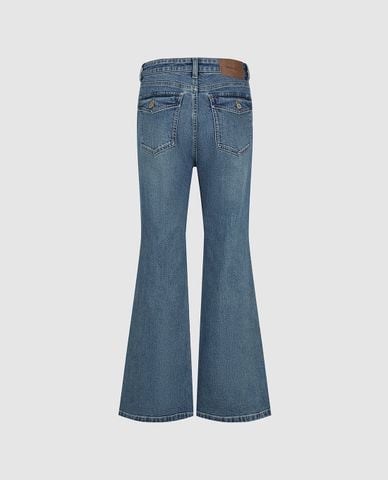  URBAN REVIVO - Quần jeans ống loe nữ wash bạc 