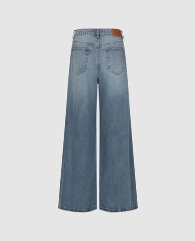  URBAN REVIVO - Quần jeans nữ ống rộng wash bạc 