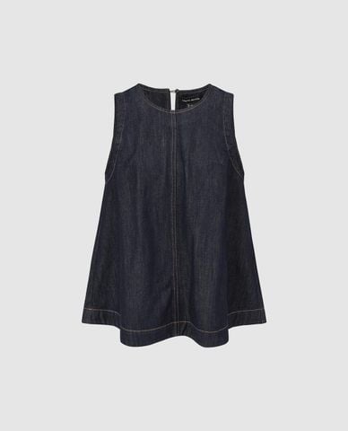  URBAN REVIVO - Áo sát nách nữ denim dáng xòe 