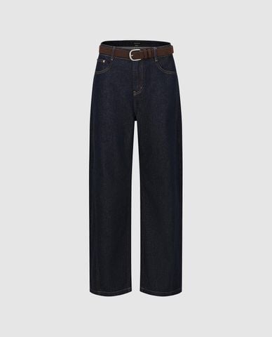  URBAN REVIVO - Quần jeans nữ ống rộng phối thắt lưng 