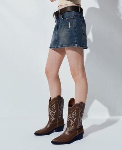  URBAN REVIVO - Chân váy denim mini wash bạc 