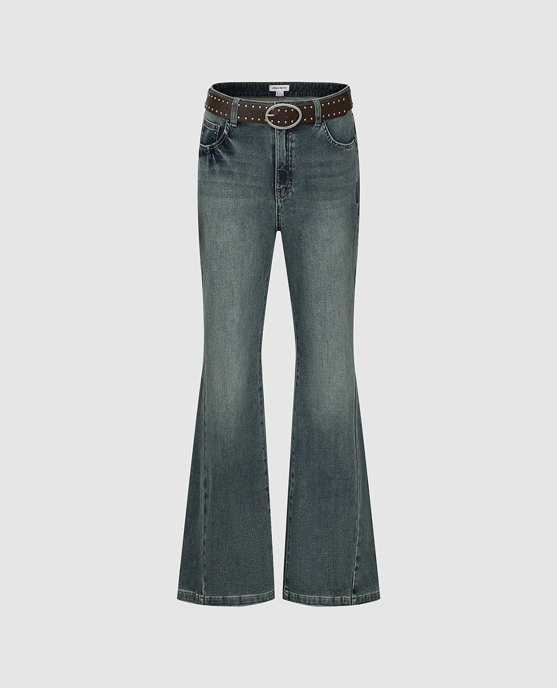 URBAN REVIVO - Quần jeans nữ ống loe phối thắt lưng