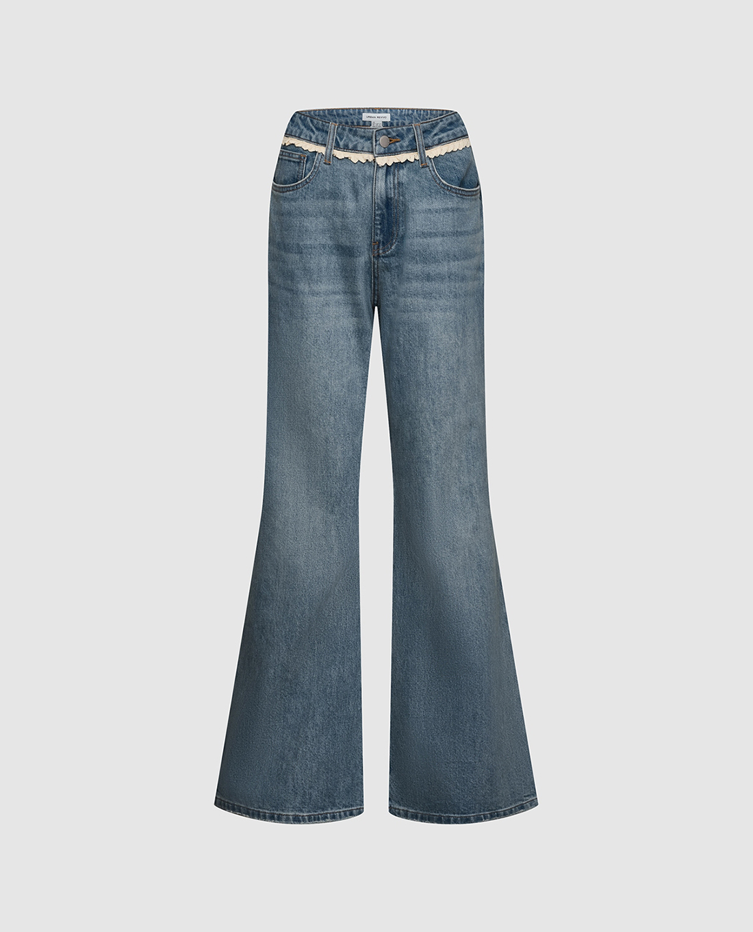 URBAN REVIVO - Quần jeans nữ ống loe viền ren