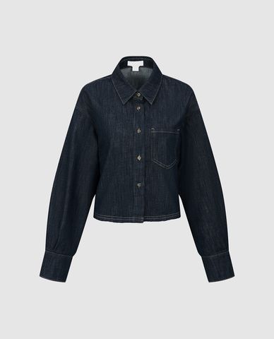  URBAN REVIVO - Áo khoác denim nữ cổ bẻ tay dài phối túi 