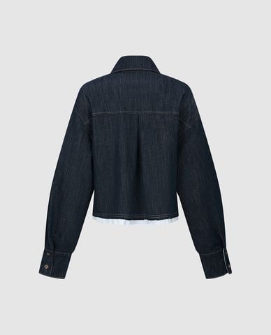  URBAN REVIVO - Áo khoác denim nữ cổ bẻ tay dài phối túi 