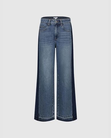  URBAN REVIVO - Quần jeans nữ ống loe phối viền 