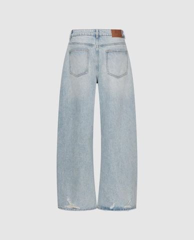  URBAN REVIVO - Quần jeans nữ ống rộng wash bạc 