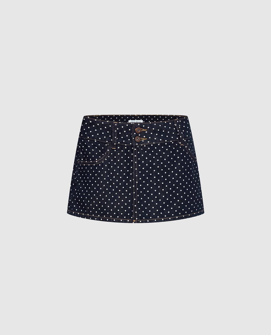 URBAN REVIVO - Quần short jeans nữ giả váy chấm bi