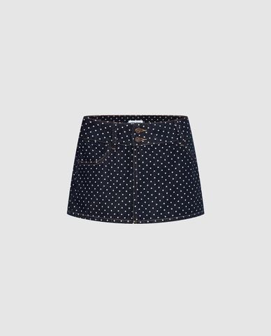  URBAN REVIVO - Quần short jeans nữ giả váy chấm bi 