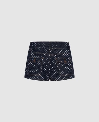  URBAN REVIVO - Quần short jeans nữ giả váy chấm bi 