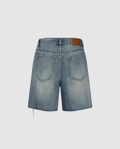  URBAN REVIVO - Quần short jeans nữ ống rộng đính hạt 