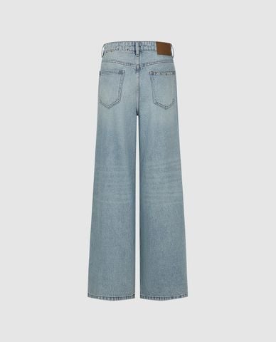  URBAN REVIVO - Quần jeans nữ ống rộng wash bạc rách gối 