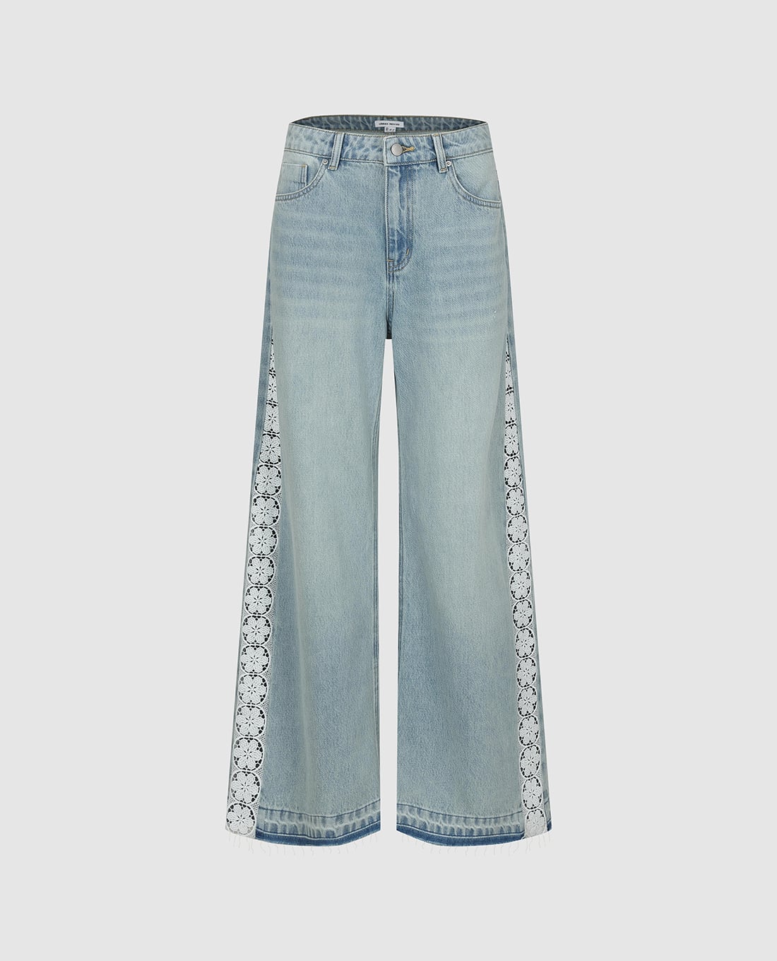 URBAN REVIVO - Quần jeans nữ ống rộng phối viền ren