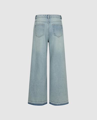  URBAN REVIVO - Quần jeans nữ ống rộng phối viền ren 
