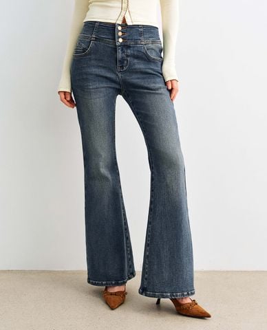  URBAN REVIVO - Quần jeans nữ ống loe cổ điển 