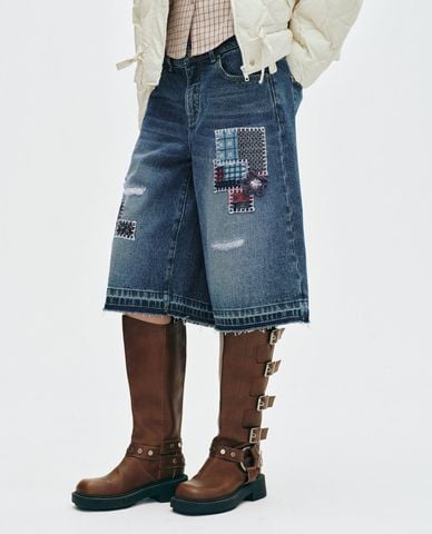  URBAN REVIVO - Quần short jeans nữ ngang gối wash bạc 