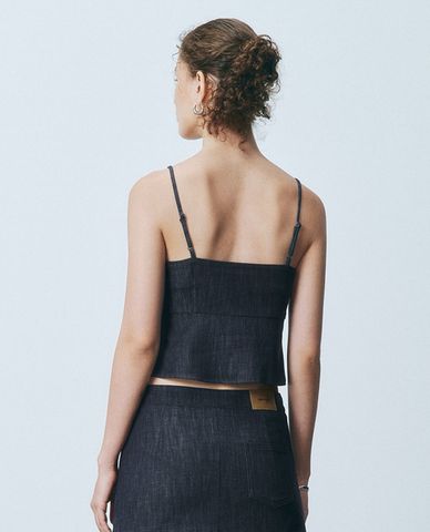  URBAN REVIVO - Áo hai dây denim phối nơ nữ tính 