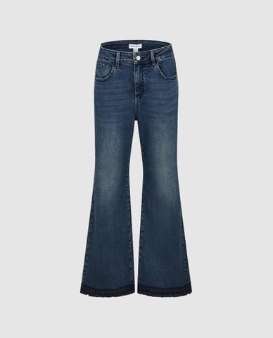  URBAN REVIVO - Quần jeans nữ ống loe wash bạc 