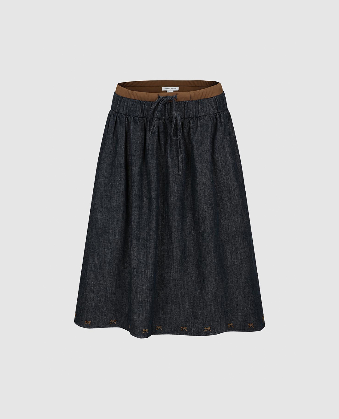 URBAN REVIVO - Chân váy denim midi lưng thun phối dây rút