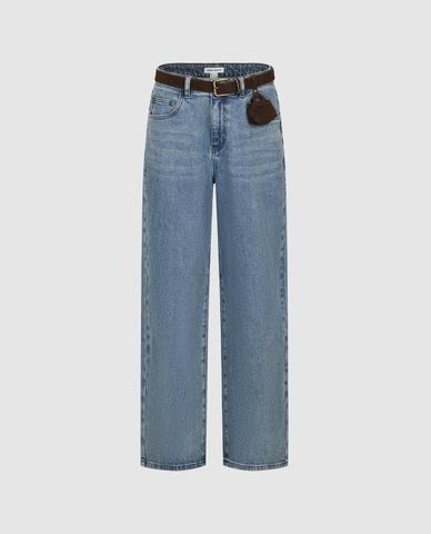  URBAN REVIVO - Quần jeans nữ ống đứng kèm thắt lưng 