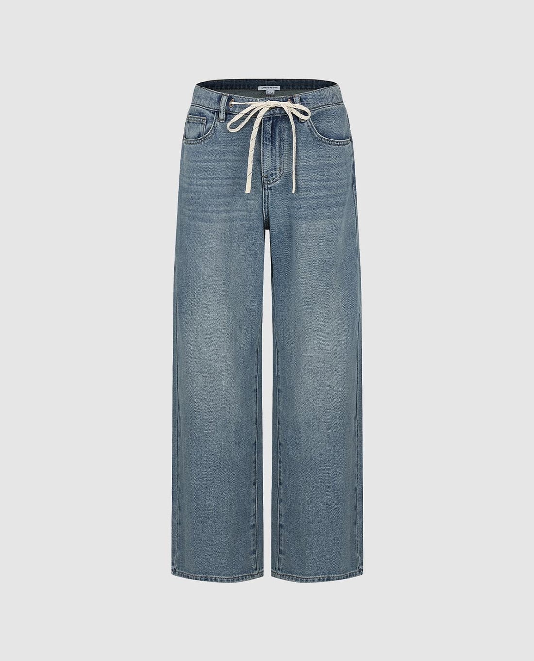 URBAN REVIVO - Quần jeans nữ ống rộng phối dây rút