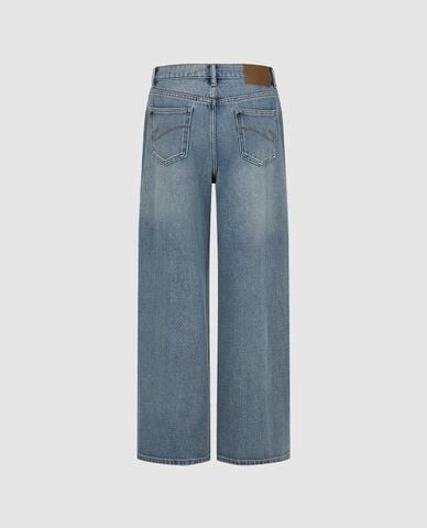  URBAN REVIVO - Quần jeans nữ ống rộng phối dây rút 