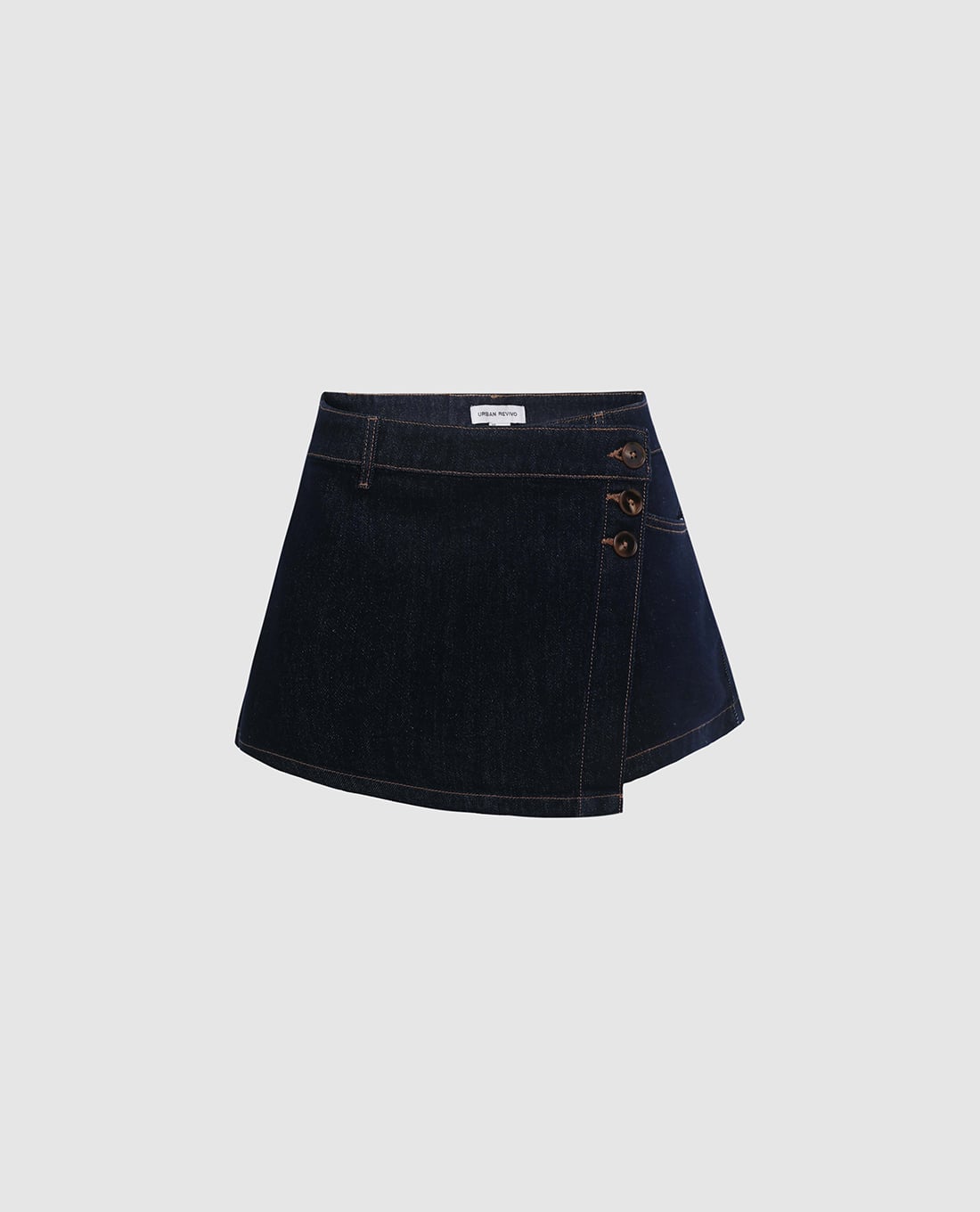URBAN REVIVO - Quần short jeans nữ giả váy vạt chéo
